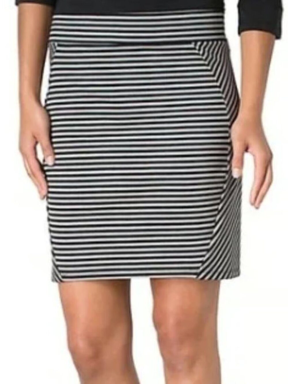 Toad&Co Transita Striped Pencil Skirt Women Size M Black White Stretch Casual